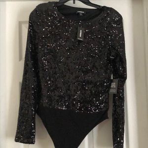 Express womens black sequin body suit - size M